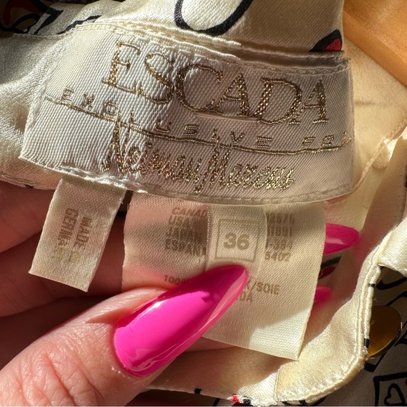 Escada Long Sleeve Heart Patterned Silk Blouse - Picture 8 of 11